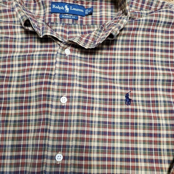 Ralph Lauren Men's Tan Plaid 100% Cotton Button Down Shirt Size XL - Picture 2 of 6